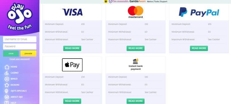 Playojo Payment Methods