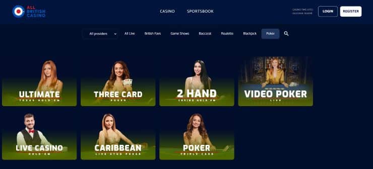 All British Casino Live Dealer Poker