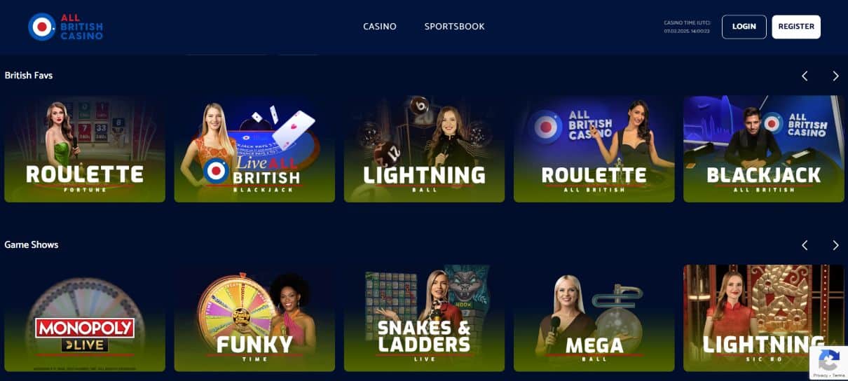 All British Casino Live Evolution Gaming Selection