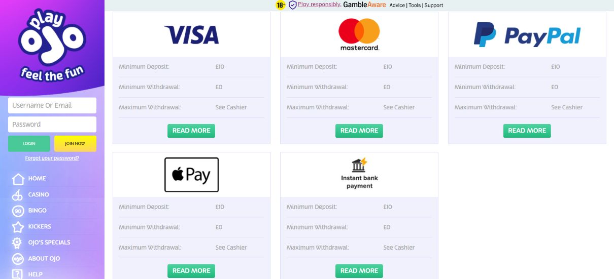 Playojo Payment Options