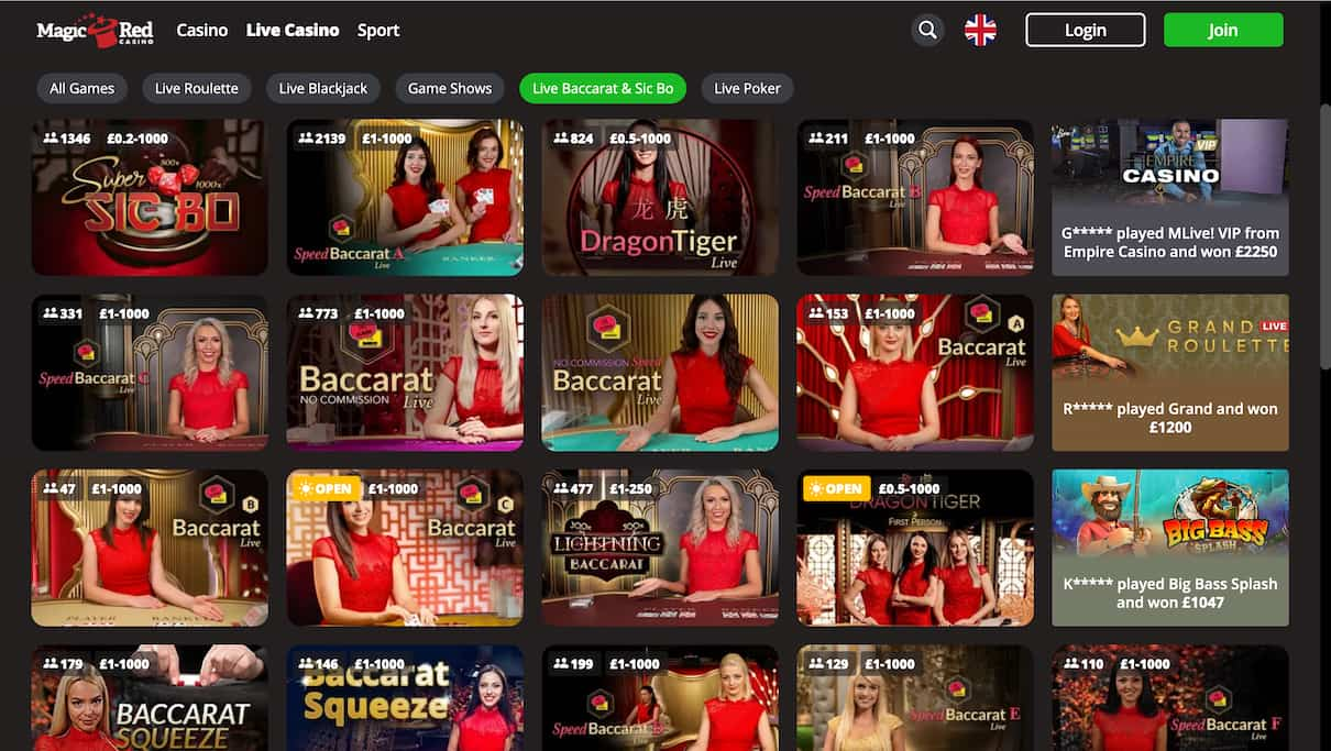 MagicRed Baccarat Online Casino UK