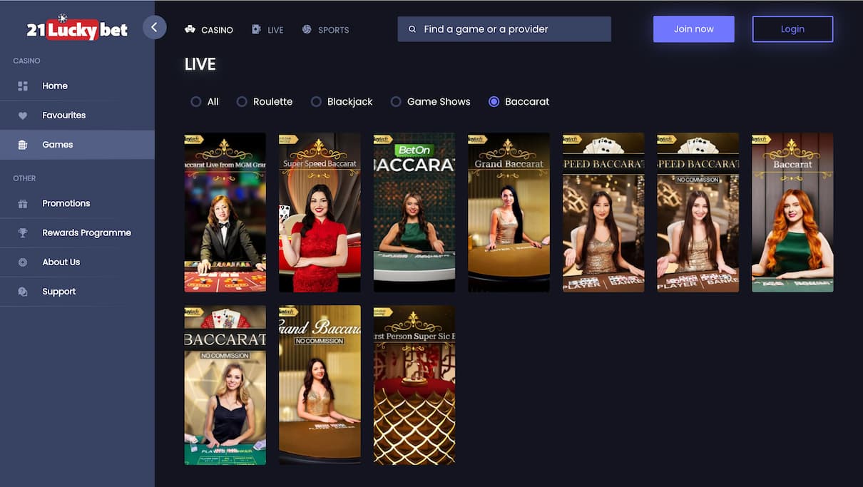 21LuckyBet Baccarat Online Casino UK