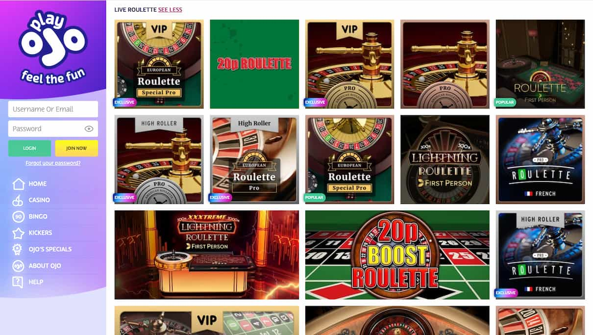 PlayOJO Best Live Roulette Online Casino