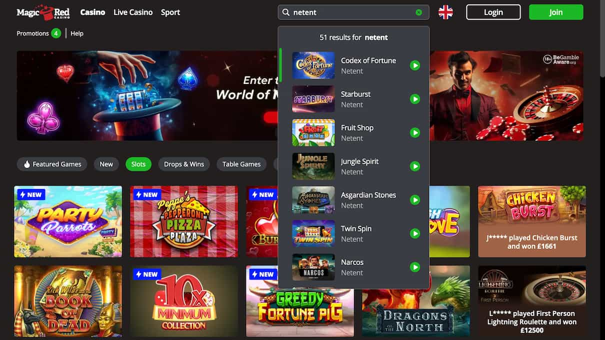 MagicRed NetEnt Slots Casino